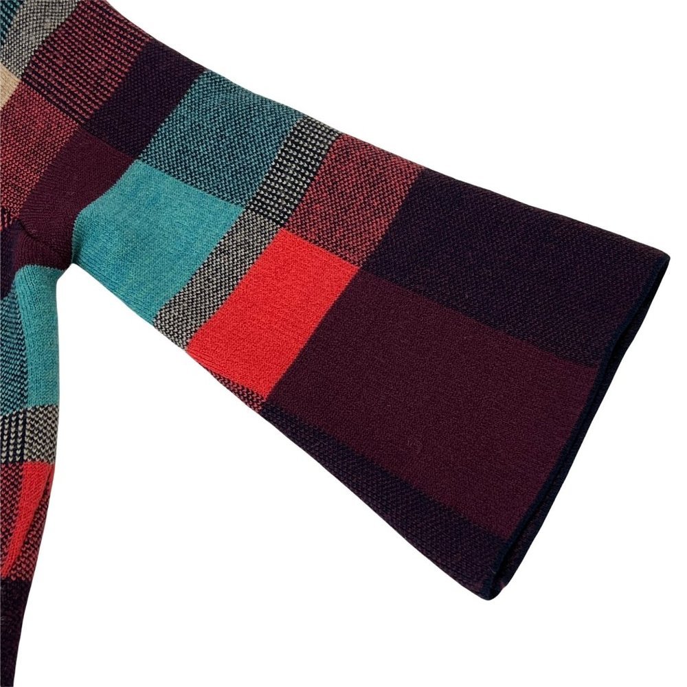 HWR Monogram Cardigan X Small Plaid Zip Up Swing Sweater Jacket Pockets Red Blue - Picture 6 of 13